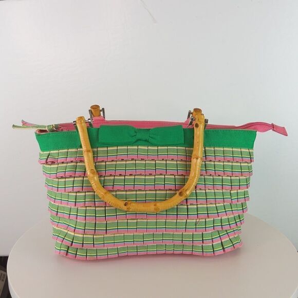 unbranded Handbags - And pink plaid ruffled zip top handbag with faux w